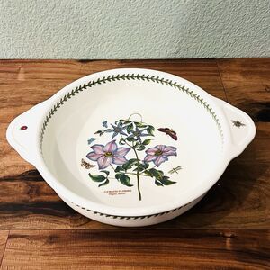 Portmeirion Botanic Garden 10" Round Baking Dish w Handles Clematis Flowers